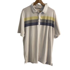 Travis Matthew Men’s Golf Polo Shirt Extra XL White Striped Yellow Gray Blue